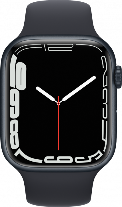 Умные часы Apple Watch Series 7, 45 мм, корпус из алюминия цвета «тёмная ночь», спортивный ремешок. Фото N2