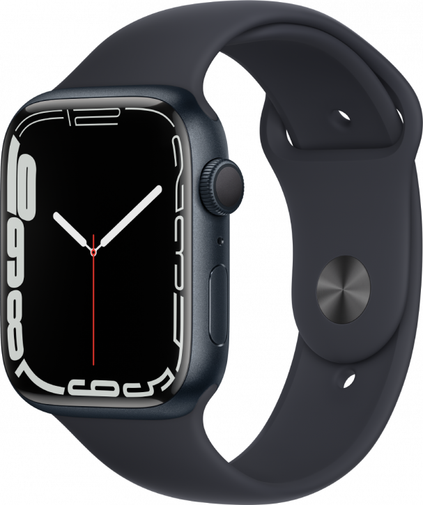 Умные часы Apple Watch Series 7, 45 мм, корпус из алюминия цвета «тёмная ночь», спортивный ремешок