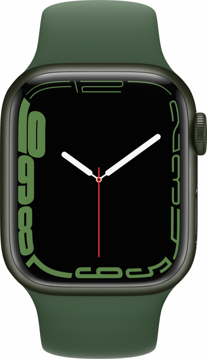 Apple Watch Series 7, 45 мм, корпус из алюминия зеленого цвета, спортивный ремешок «зелёный клевер». Фото N2