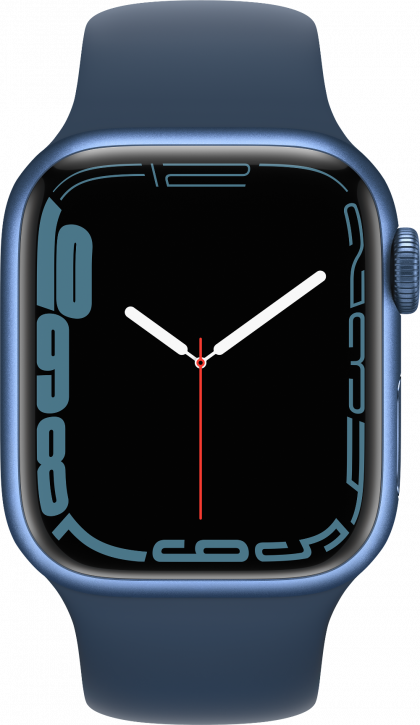 Apple Watch Series 7, 45 мм, корпус из алюминия синего цвета цвета, спортивный ремешок «синий омут». Фото N2