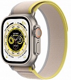 Часы Apple Watch Ultra GPS + Cellular 49 мм, титановый корпус, ремешок Trail цвета Желтый/Бежевый, размер S/M MNHD3